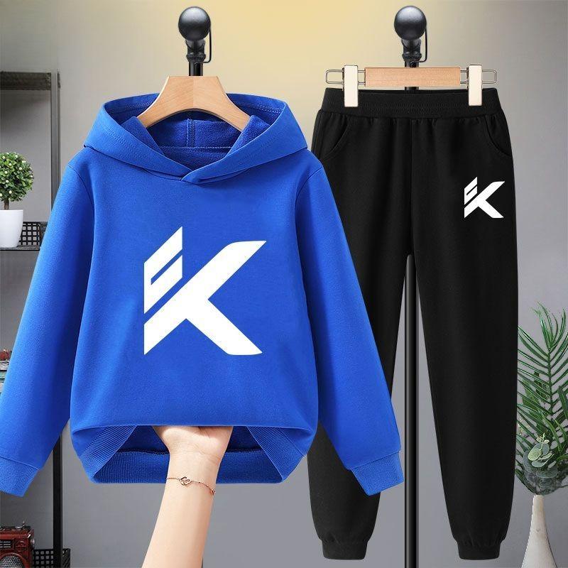 Children's Personalized Letter K Printed Pattern Hooded Top+pants Casual Sports Set