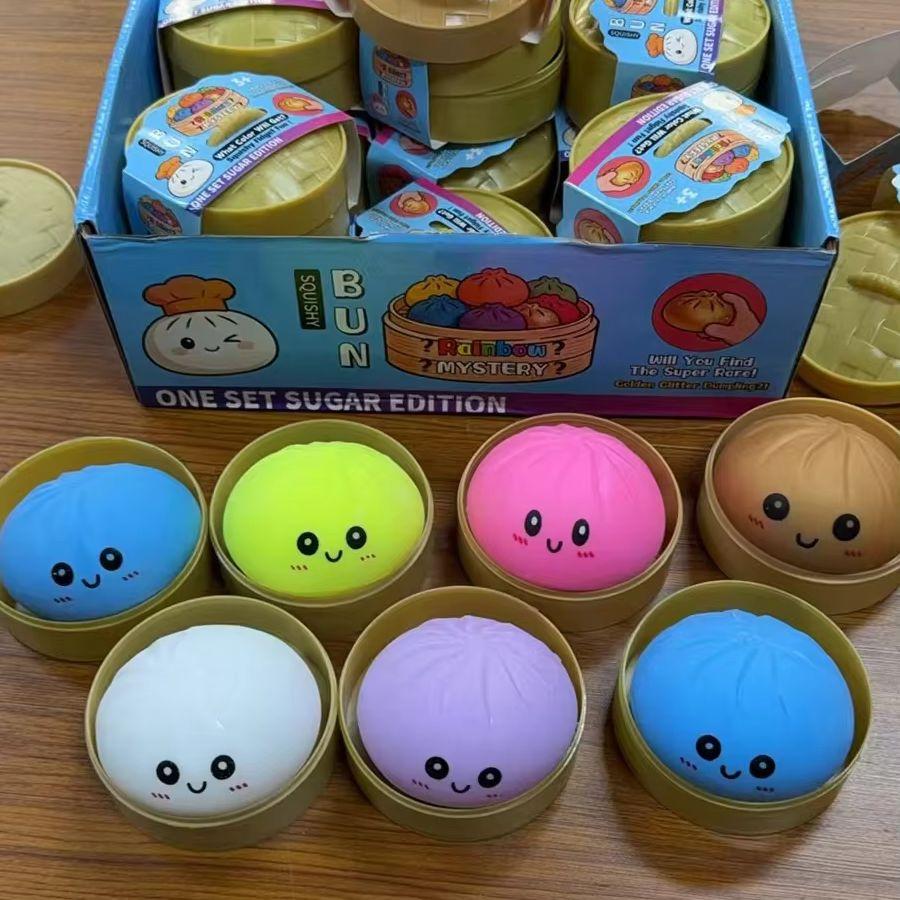 Großer Knödel-Stressball mit Dampfgarer, Bunter Quetsch-Brötchen-Sensorik-Spielzeug zur Angstbewältigung, Knetkugel zum Ausdrücken für Erwachsene & Kinder