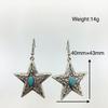 Turquoise Tribal Carved Starfish Earrings, Antique Silver-Plated Zinc Alloy, Retro Style Jewelry.