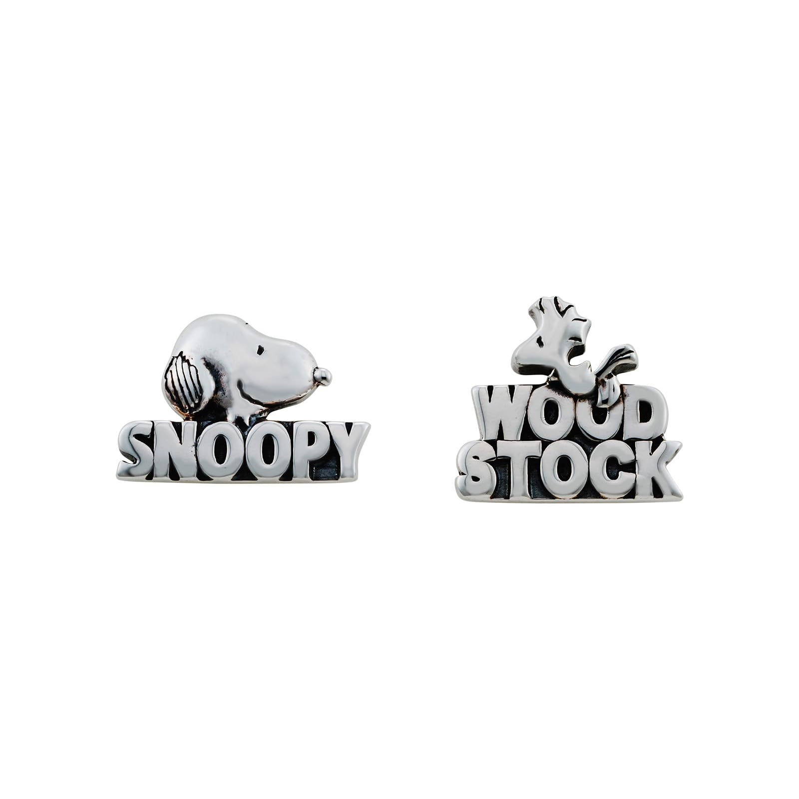 

Snoopy Woodstock PEANUTS Earrings 925 Silver Oxidized Set of 2 for Both Ears [White Clover] PNT-P003SV срібний
