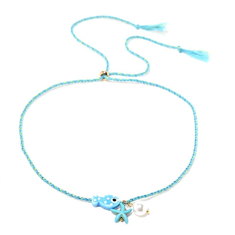 Colorful Bohemian Ceramic Fish Pendant Necklace For Women Adjustable Multicolored Rope Choker, Perfect For Summer Beach Vacation