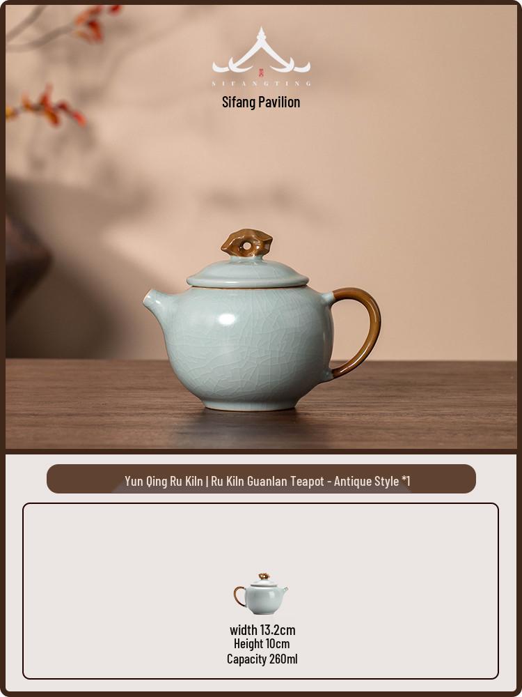 Handmade Sky Blue Ru Kiln Teapot Set – High-Grade Crackled Porcelain Kung Fu Tea Brewing Tool with Gift Box