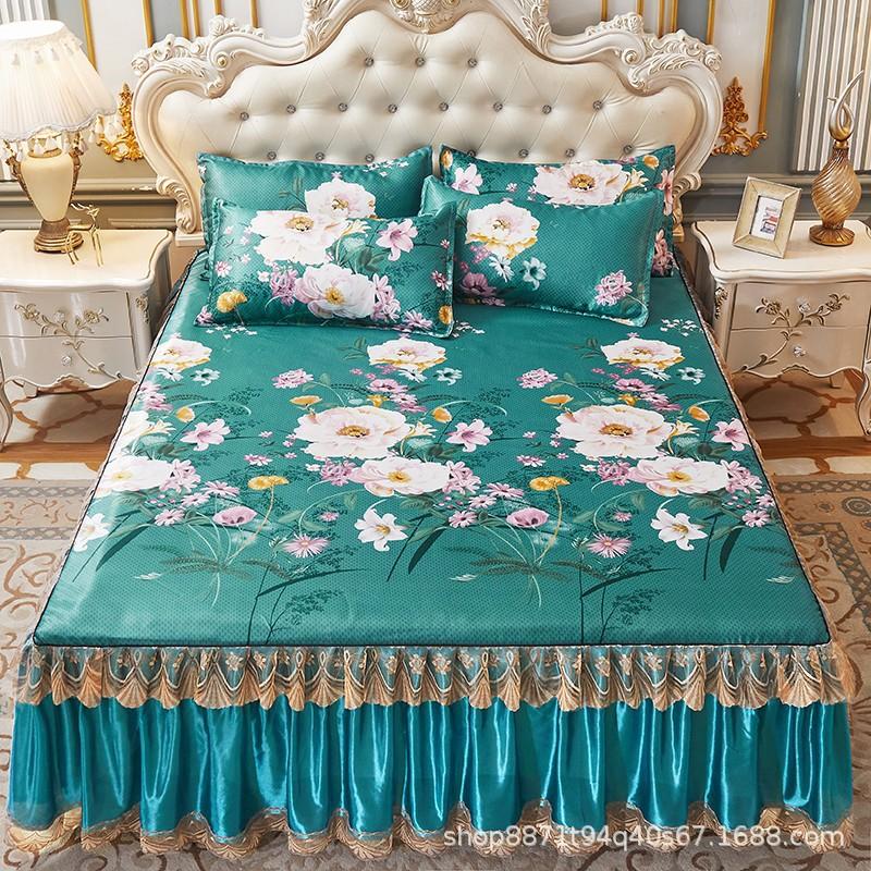 Großhandel waschbare Sommer-Eis-Seidenmatte Bettrock Einzelstück Bettdecke Bettmütze Dreiteiliges Set Simmons Matratzenbezug Schutzhülle