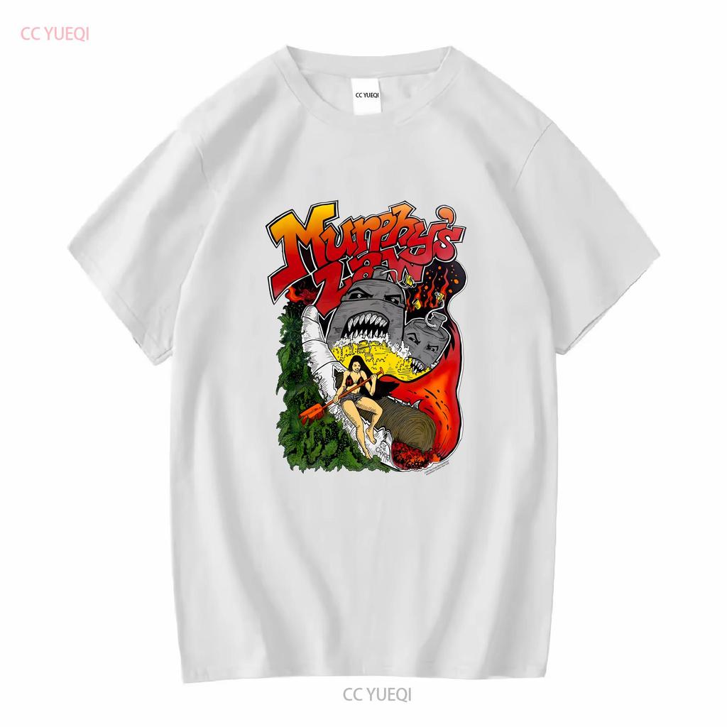 Murphy S Law Graphic Short Sleeve White Shirt Unisex Men Women KTV8646 Vintage Washed Top For Everyday Wear Soft Versatile