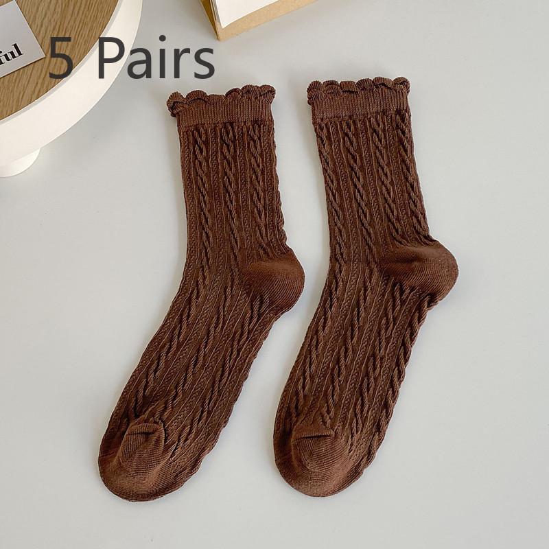 

5 пар симпатичных однотонных хлопковых носков до середины икры для женщин на весну и осень 5 Pairs глубокая кофе