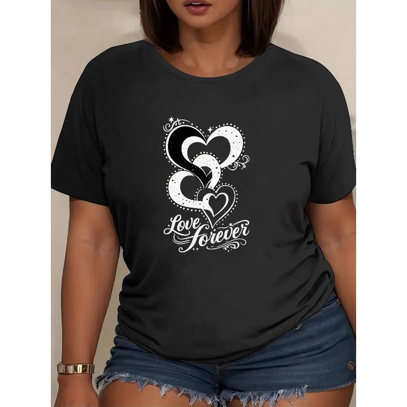 

European size Women S Always Love You Printed Heart-Shaped T-Shirt | Fashionable, Soft And Breathable, Medium Elasticity, Machine Washable 4XL чорний