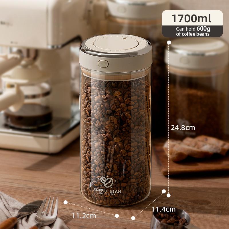 500/1100/1700 Coffee Beans Vacuum Sealed Tank Glass Food Storage Jars with Co2 Valve Household Moisture-Proof Airtight Container