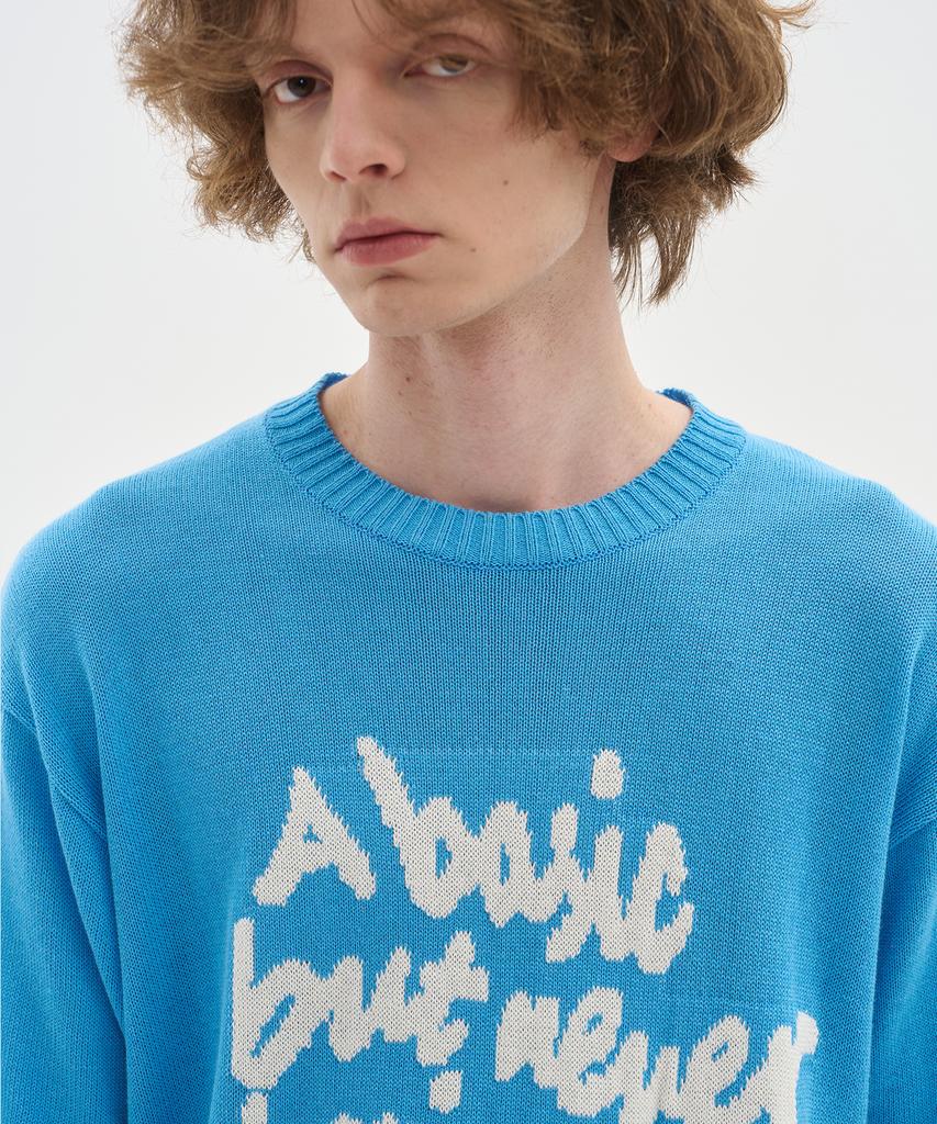 BLOND9 Slogan Round Short Sleeve Knit_Blue
