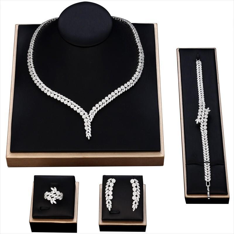 AAA Zircon Copper Micro-Paved Full Diamond Necklace Set - Saudi Arabia Bridal Fashion Jewelry