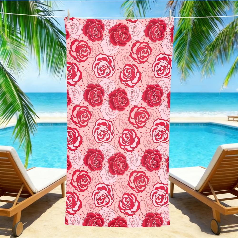 

Elegant Rose Beach Towel – Oversized Quick Dry Sand Free with Red & Pink Floral Print W30*H60(CM)