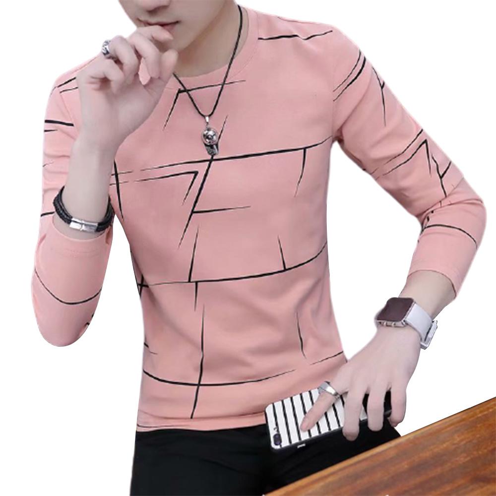Camiseta de manga larga para hombre con cuello redondo y estampado de otoño