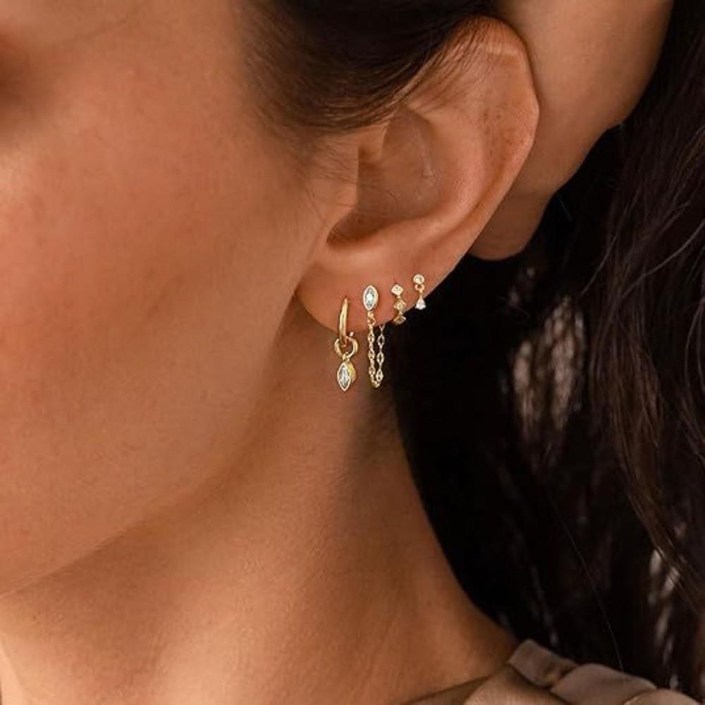 4Pcs/Set Chain Huggie Hoop Earrings Geometric Dangle Earring Set Women Accessories