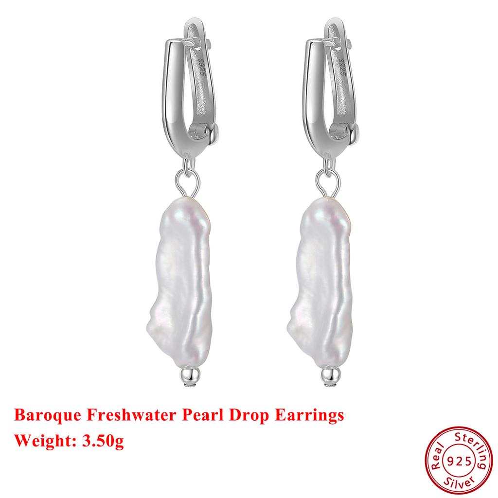 Effie Queen 925 Solid Sterling Silver 14k Gold Baroque Drop Earrings Natural Jewelry for Women Banquet Gift Ear Accessory GPE10