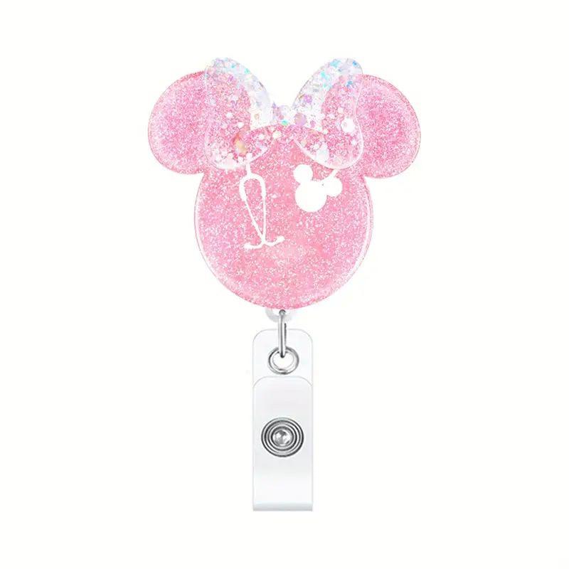 

Cartoon Retractable Clip Easy Pull Buckle Rotating Badge Reel Retractable Strap Nurse ID Clip Teacher Gift рожевий