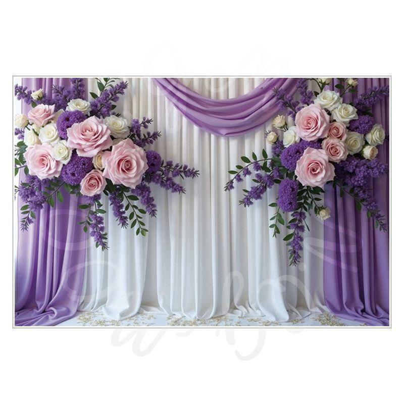 Birthday, Wedding and Engagement Party Backdrop Fabric, Luxurious Curtains, Gauze Drapes, Flowers, Photo Backdrop Fabric