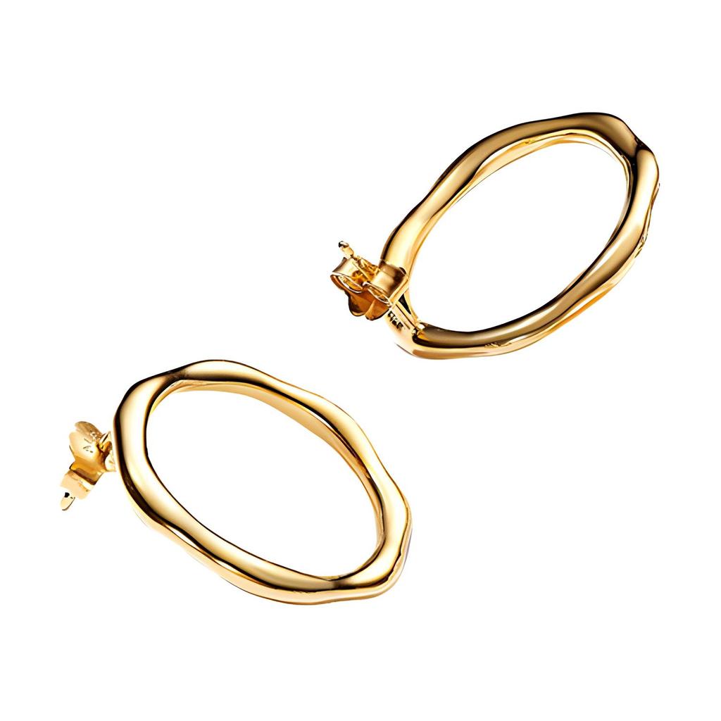 Pandora Circle Water Wave Design Gold Plated Earrings Women earrings 263265C00