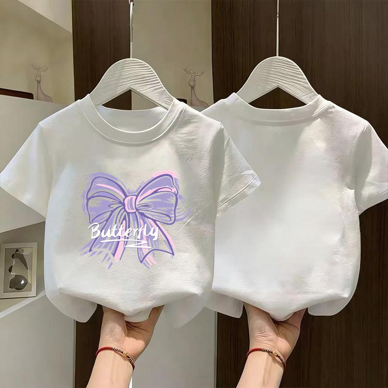 Summer New Girls 100 Percent Cotton Short Sleeve T Shirt Casual Round Neck Printed Top For Little Girls Daily Wear