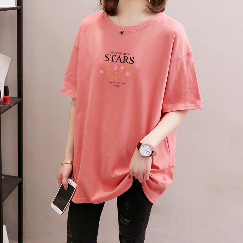 

2023 Лето Сладкий темперамент Круглая шея Свободный жир Женщины Большая женская футболка