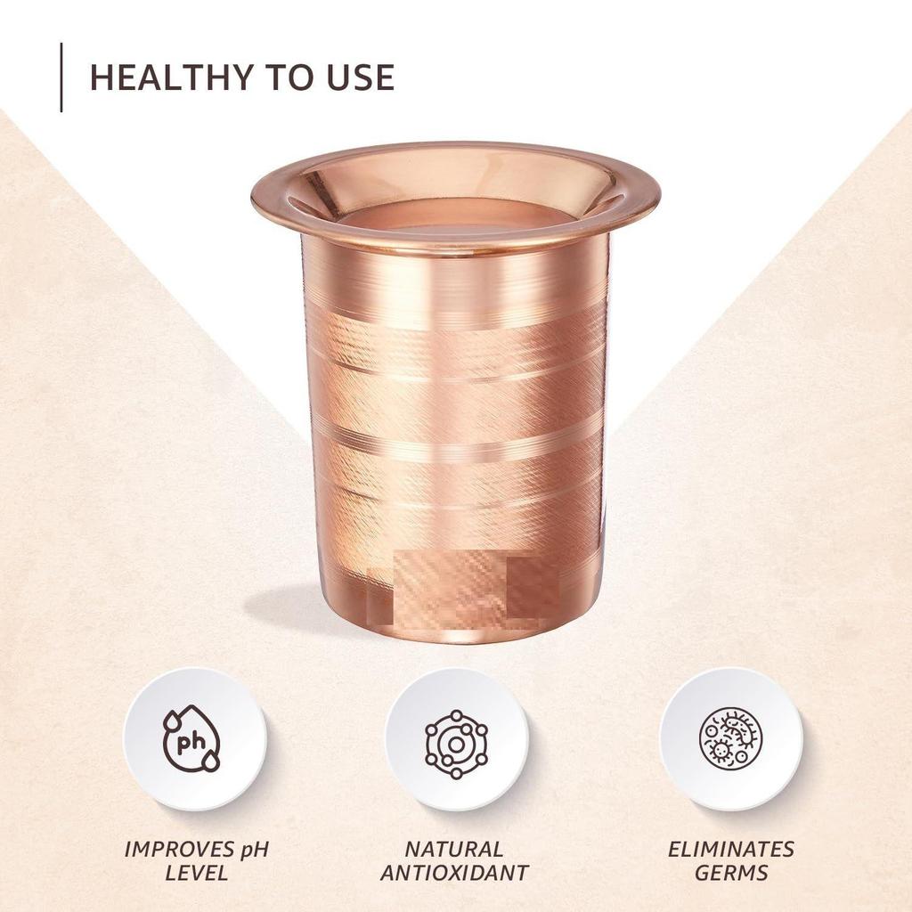 Copper Tumbler Cup with Lid, Set of 2, 300 Ml