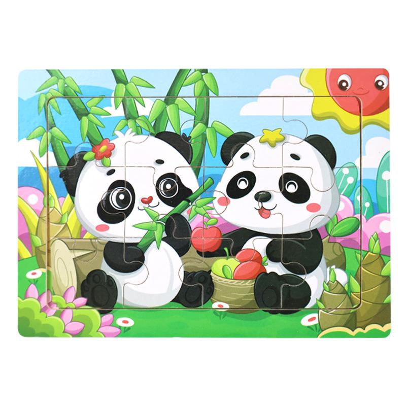 12 Wooden Puzzles, Educational Toys for Children, Early Education Cartoons, Animals, Traffic Cognition, Flat Wooden Puzzles