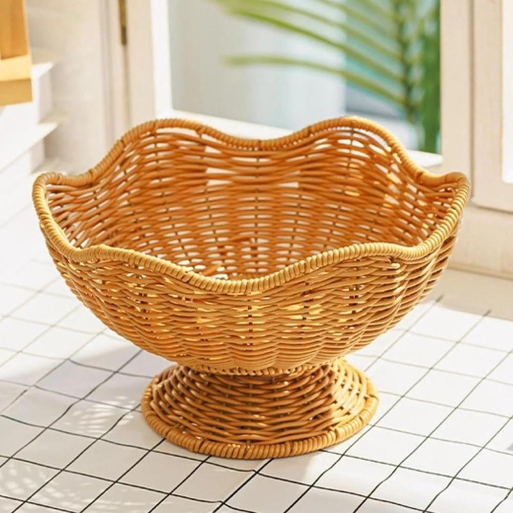 Multipurpose Fruit Basket Stackable Open Top Vegetable Basket Traditional Style Natural Rattan Storage Basket