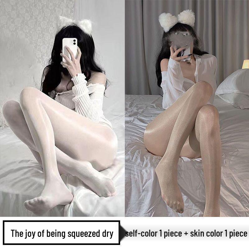 Perleťové dámské punčochy - Lesklé černé a bílé hedvábné, Ultratenké, Zeštíhlující, Šedé punčochové kalhoty pro vylepšení pokožky na léto.