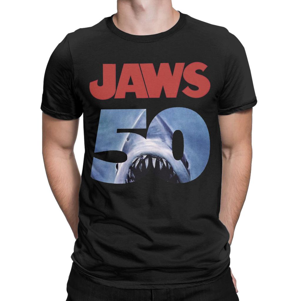 Movie Jaws 50th Anniversary Men's T Shirts  Leisure Tee Shirt Short Sleeve Round Collar T-Shirts Cotton Gift Idea Tops