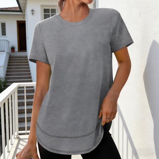 Women Tops Round Neck Short Sleeve Loose Fit Tee Shirt Pure Color Soft Breathable Fabric Summer Tops Casual Sporty Wear
