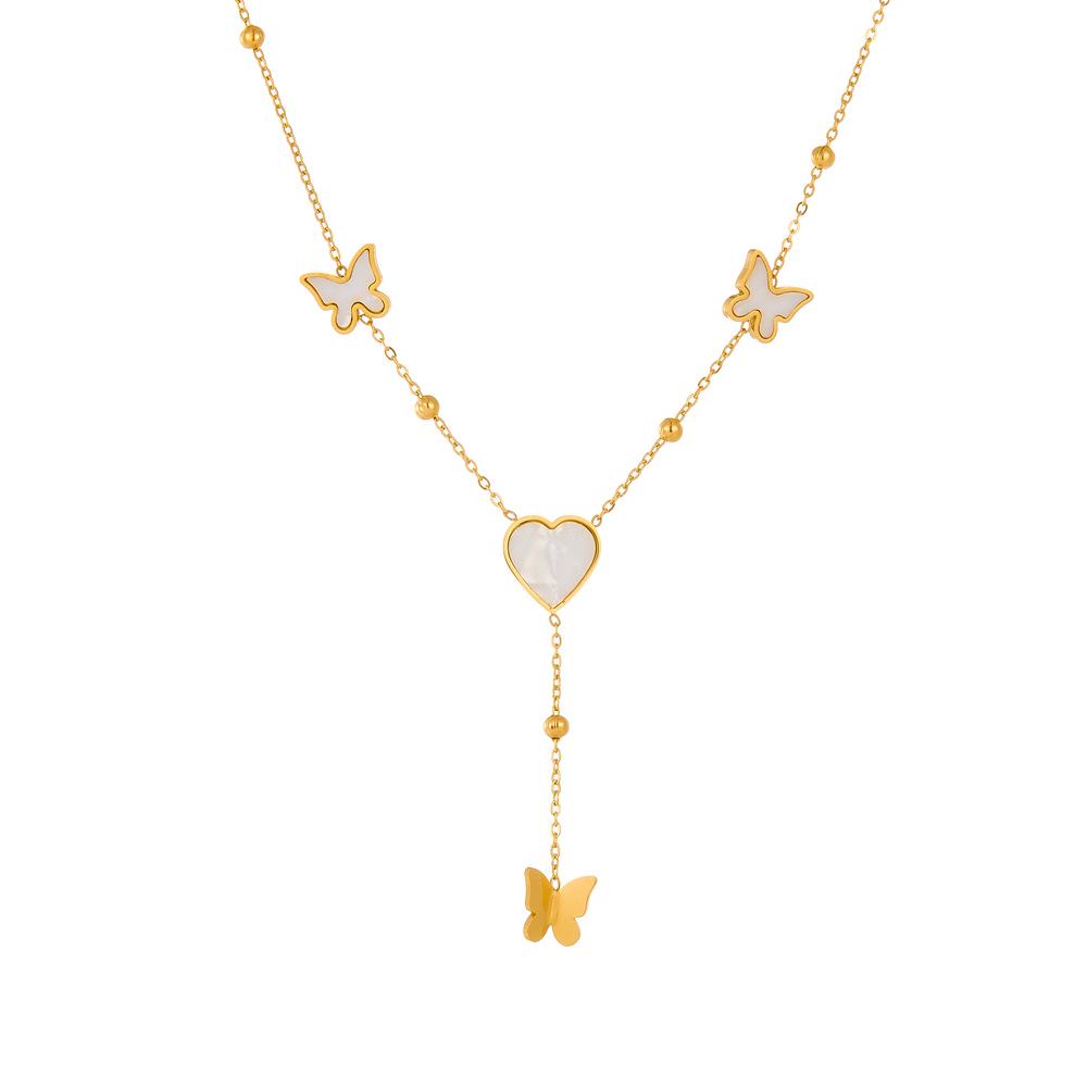 Chic Butterfly & Heart Tassel Necklace in Titanium Steel - Fade-Resistant Design