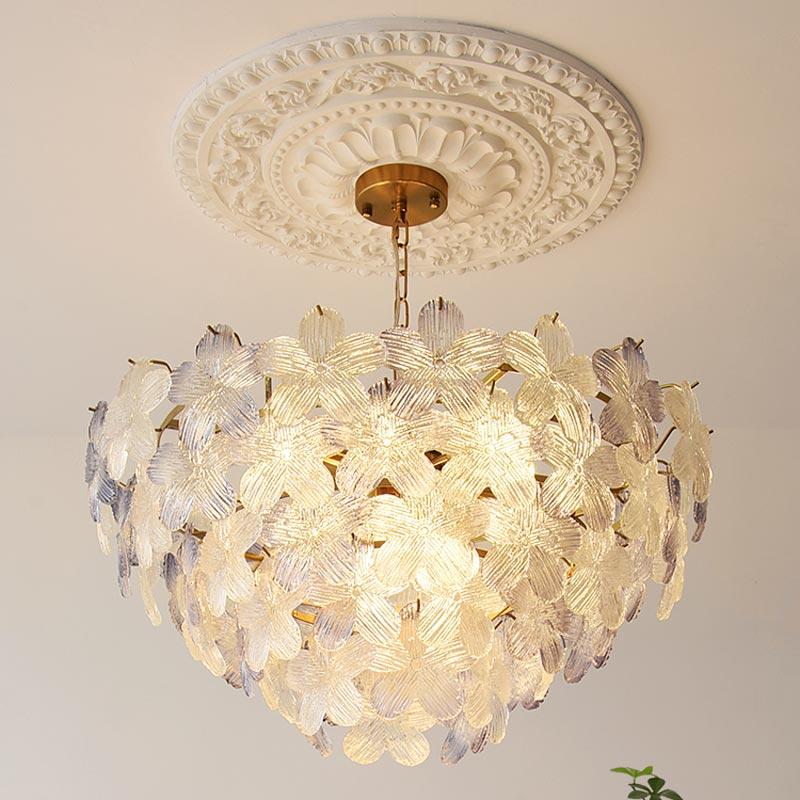 French Style LED Flower Pendant Light - Modern Glass Hanging Lamp for Living Room, Dining Room & Bedroom Home Decor