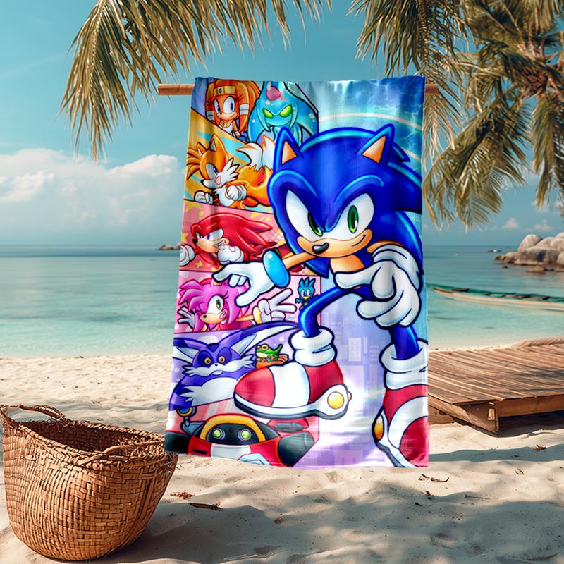 Ultra-Soft Beach Towel with Sonic Theme,Ideal for Pool - Camping, Diving - Perfect Travel Essential, Vibrant Beach Towel.