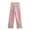 European and American French women's clothing, fashionable and versatile temperament tweed high-waisted loose straight trousers