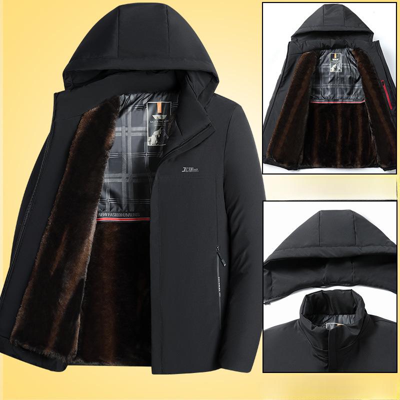 Dad's Winter Cotton-padded Jacket, Middle-aged Men's Coat, Velvet Thickened Cotton Coat, Down Coat