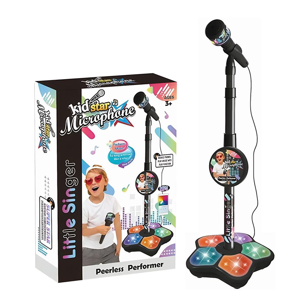 Toddler Microphone Stand with Adjustable Stand Singing Karaoke Machine with Music&Light Gift for Age 3+ Years Old Children