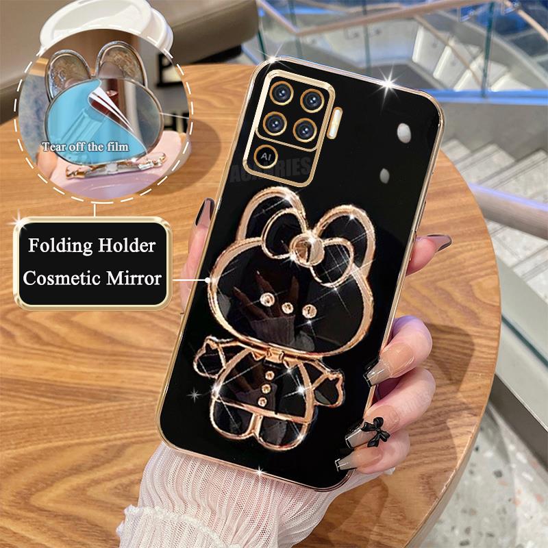 Luksusowe Platerowane Lustrzane Etui z Uchwytem Dla Oppo Reno 5 6 7 Reno5 Lite Silikonowe Etui z Podstawką A54 A57 A58 A78 A76 A74 A94 4g