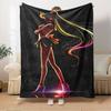 For Sailor Moon,Neon Lights,Silhouette-Themed Flannel Blanket, Glam Style, Digital Print, All-Season Comfort, Tear-Resistant, Knitted Crafts