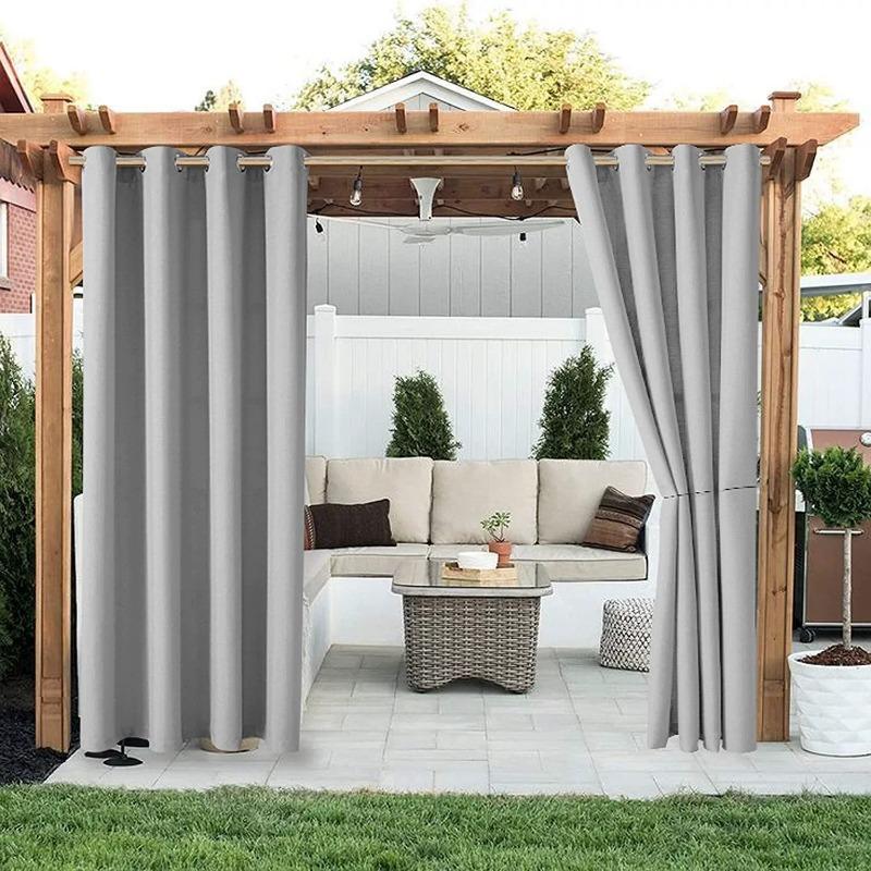 

Waterproof Outdoor Curtains UV Fade Resistant Polyester Privacy Screens for Garden Patio Pergola Custom Length Wind Protection W132xH160cm&1PC светло-серый