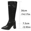 Fashion Designer Winter Woman High Boots Fashion Pointed Toe Long Boots Shoes Ladies Elegant Square Heel Women's Knight Bootties