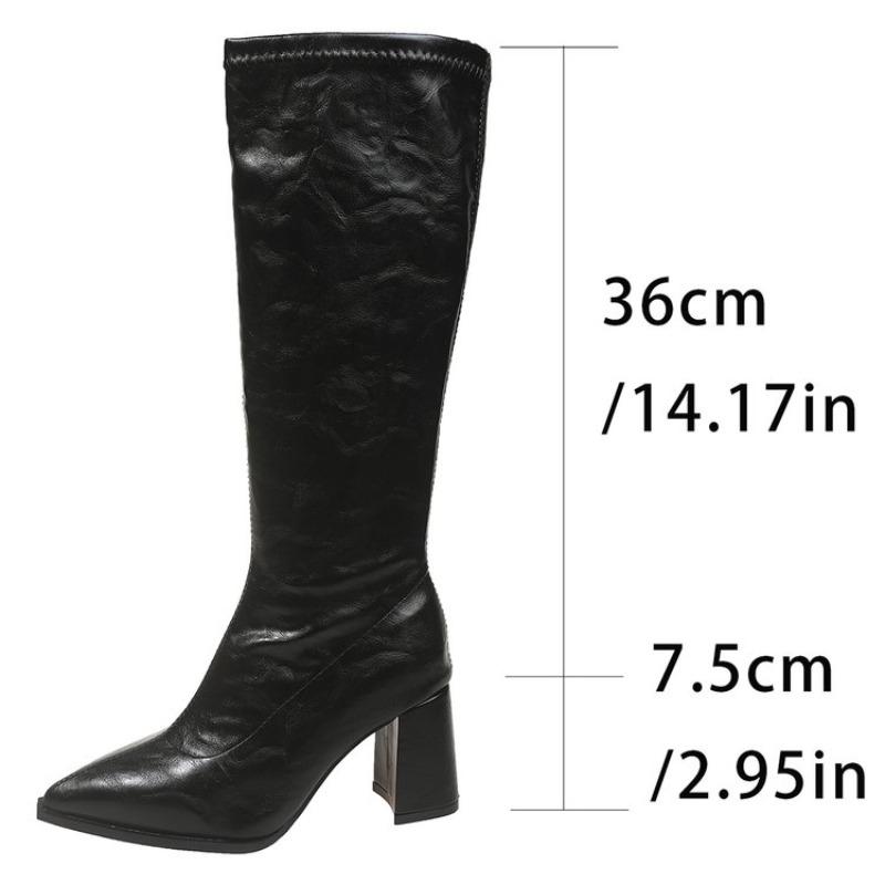 Fashion Designer Winter Woman High Boots Fashion Pointed Toe Long Boots Shoes Ladies Elegant Square Heel Women's Knight Bootties