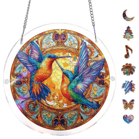 Acrylic Puzzle Suncatcher, Stained Glass Window Hanging Ornament with Double-side UV Printed Design, Colorful DIY Jigsaw Puzzle Suncatcher