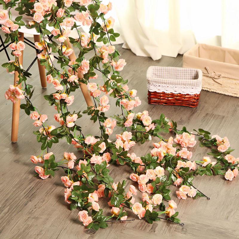 Rattan Plastic Rose Vine Artificial Flowers for Wedding Décor, Ceiling or Wall Hanging, and Air Conditioning Pipe Cover