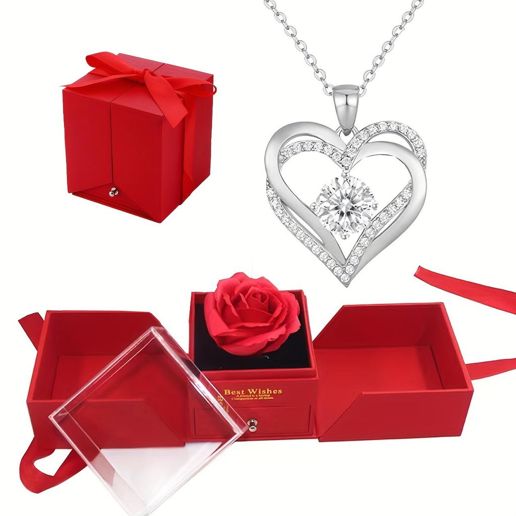 Damhalsband med dubbla hjärtan i roséguld - för mamma, fru, flickvän - Alla hjärtans dag, födelsedag, bröllopspresent