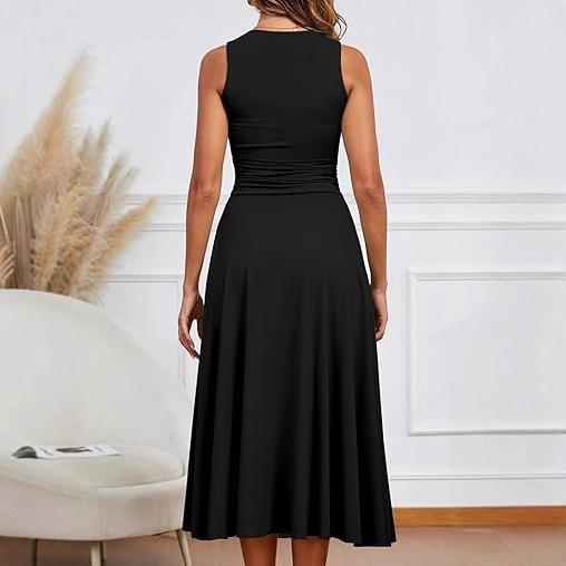 Spring and summer new European and American fashion square collar versatile sleeveless solid color basic dress women's comfortable