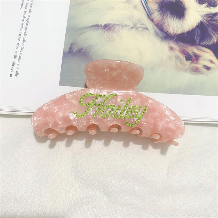 Custom Logo Women Hair Decorative Accessories Catch Hair Large Shark Clip Word Rhinestone Letter Acetic Acid Hair Clips