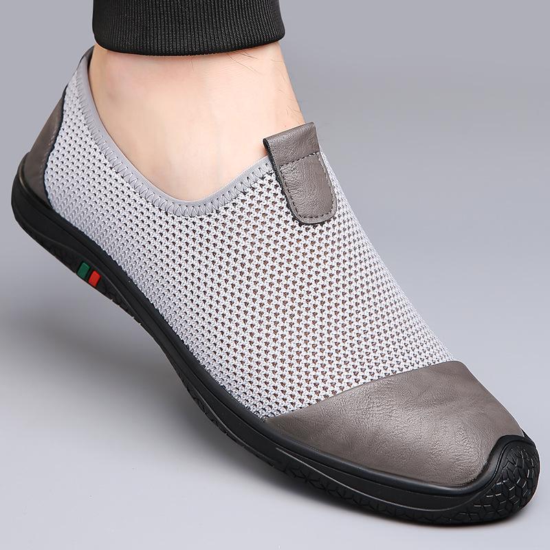 

New men s shoes spring and summer casual shoes one-pedal mesh breathable mesh fly-woven men s running sneakers 44 сірий колір