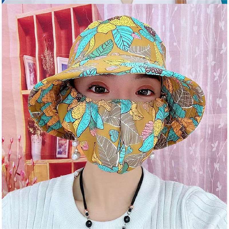 Women's UV protection mask hat integrated summer bucket hat mother sun hat tea picking hat sunshade mask