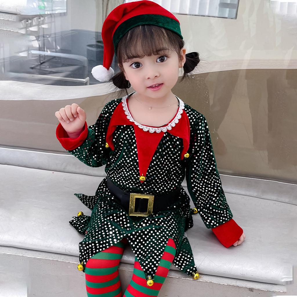 Christmas Set Girls' Velvet Party Performance Dress