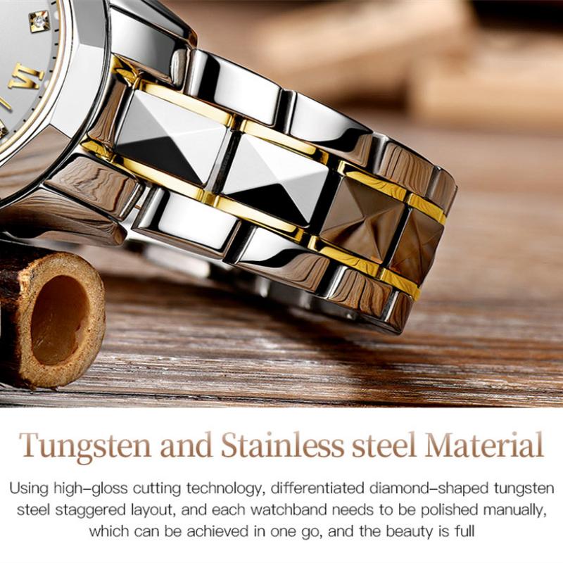 JINSHIDUN New Business and Leisure Ladies Watch Single Calendar Tungsten Steel Mechanical Watch Luminous Waterproof High-end Watch