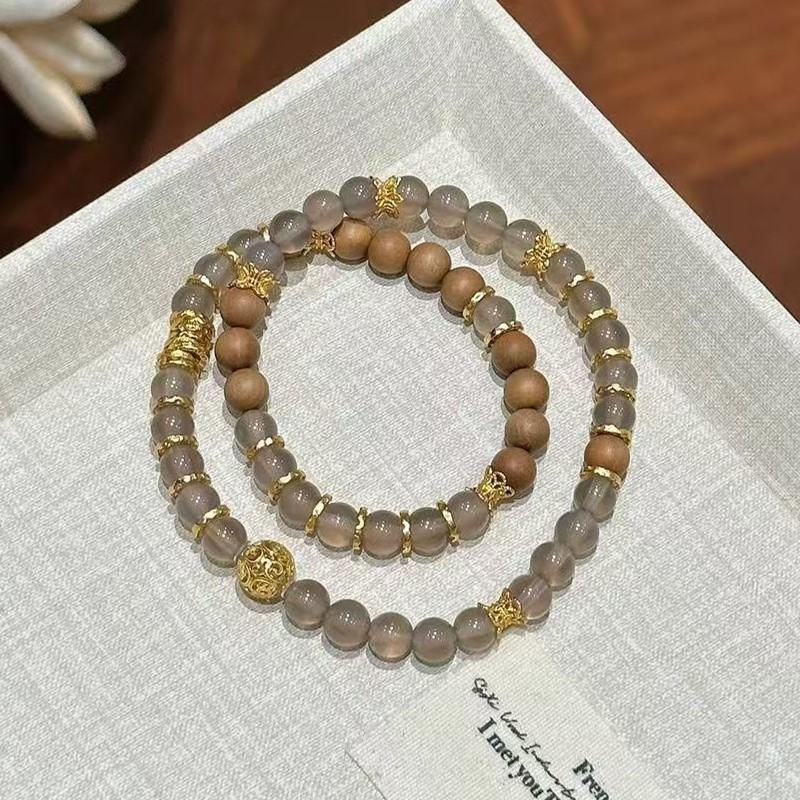 Natural Gray Agate Two-Circle Bracelet, Fashionable Pumpkin Versatile Temperament Bracelet, Amethyst Old Mountain Sandalwood New Chinese Style