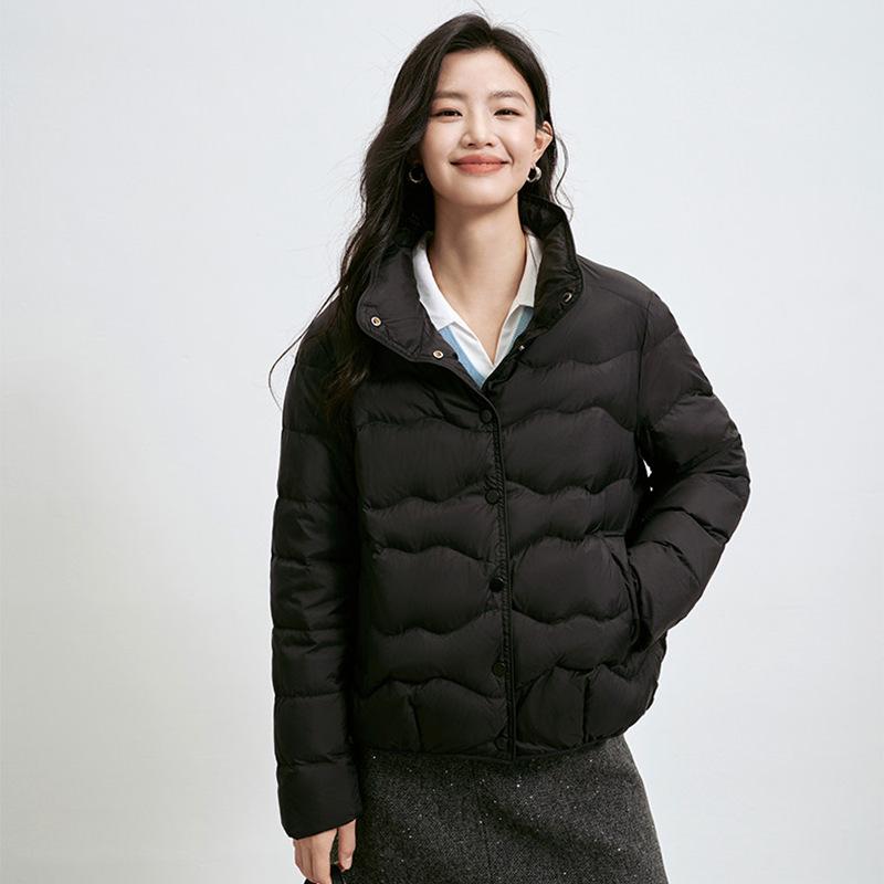 Ethnic style short stand-up collar down jacket women's winter fashion foreign style light and warm white duck down wavy jacket